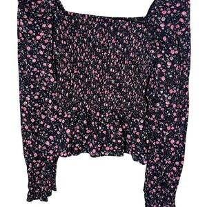 Dizzy Lizzy Women's XL Black Pink Floral Long Sleeve Top